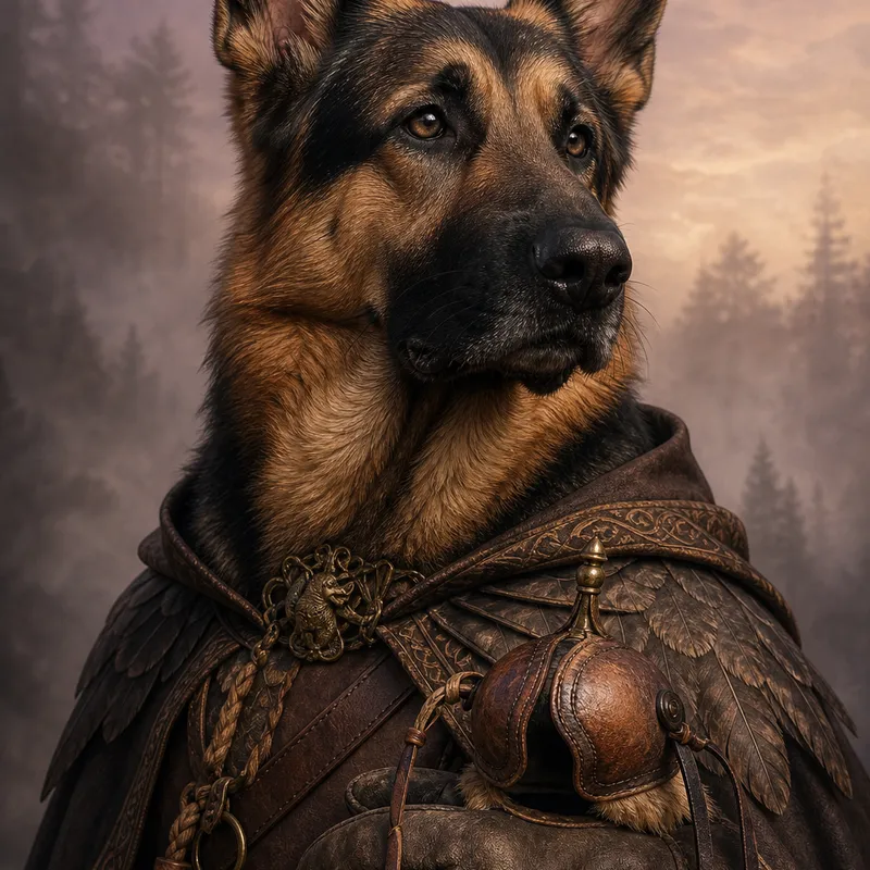 German Shepherd portrait — studio canvas realism