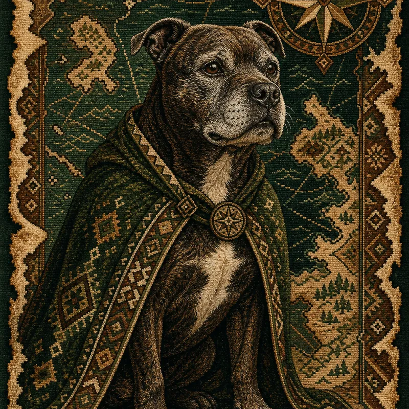Staffordshire Bull Terrier portrait — turkmen carpet design