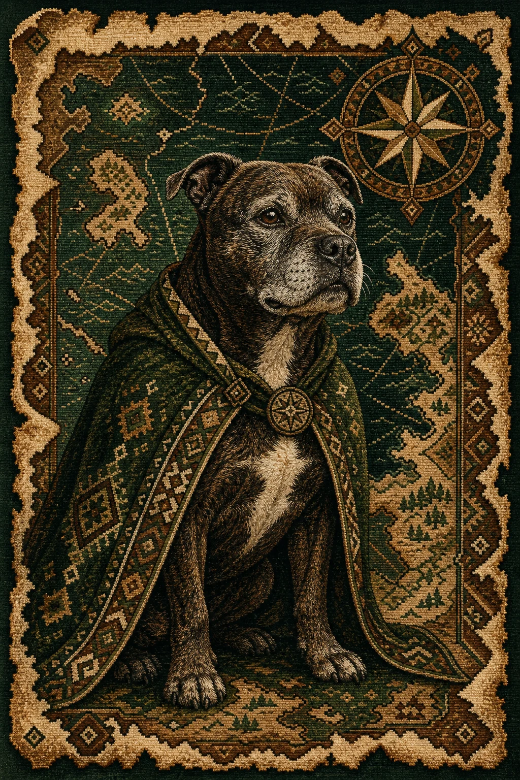 Moss the Staffordshire Bull Terrier — Turkmen Carpet Design pet portrait