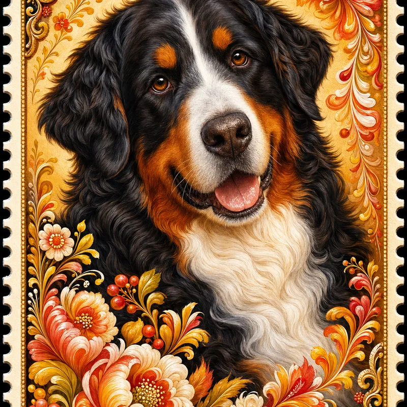 Bernese Mountain Dog portrait — ukrainian petrykivka
