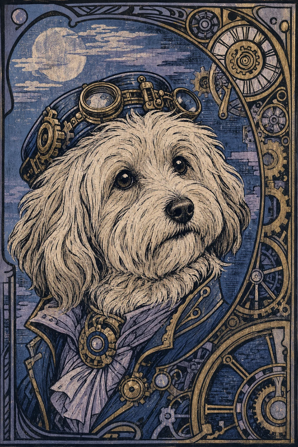 Otto the Havanese — Vienna Secession Woodcut pet portrait