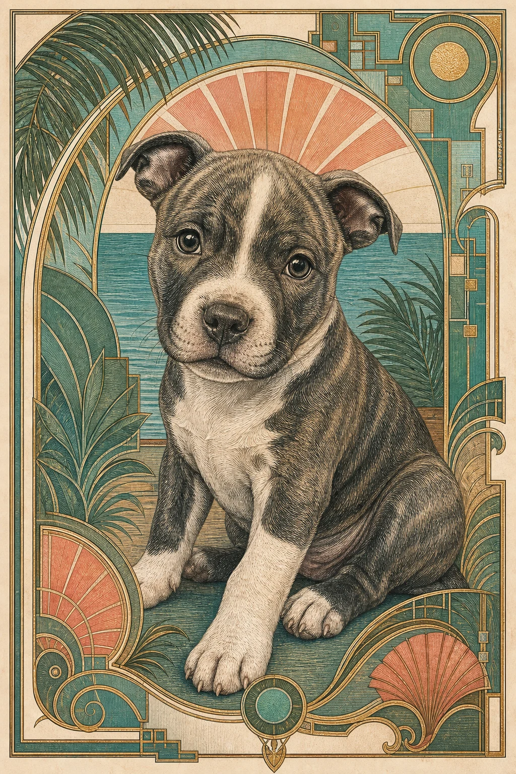 Finn the Staffordshire Bull Terrier — Vienna Secession pet portrait