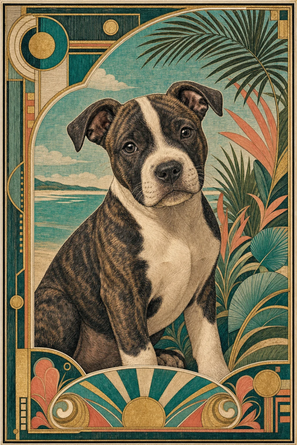 Tilly the Staffordshire Bull Terrier — Vienna Secession pet portrait