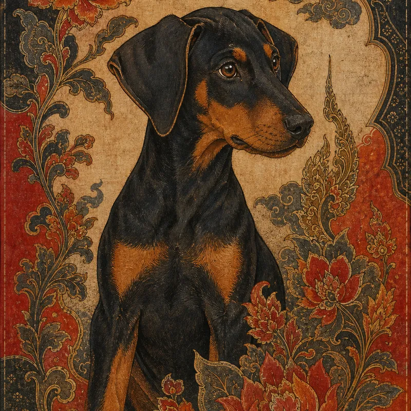 Doberman portrait — wayang kamasan